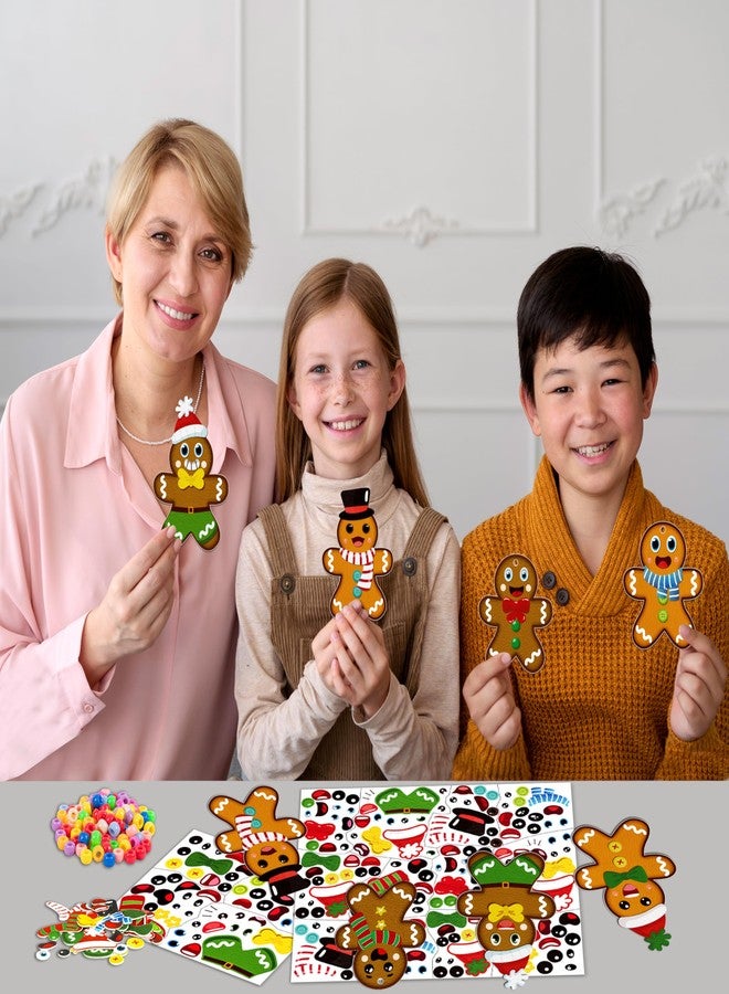 80UncleKimby 32 Sets Christmas Gingerbread Man Craft Kits for Kids - DIY Felt Necklace for Xmas Holiday Gifts Party Favor Classroom Activities - Image 4
